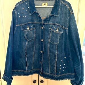 Plus sized denim jean jacket with starry studs.